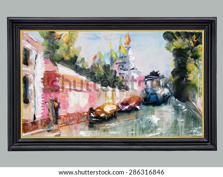 Moscow, Moscow plot, Russia, the Russian Church, Moscow courtyard, contemporary art. Modern abstract painting. Abstract texture oil on canvas