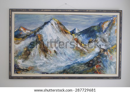 Mountain landscape, spring landscape, modern painting, palette knife, oil on canvas