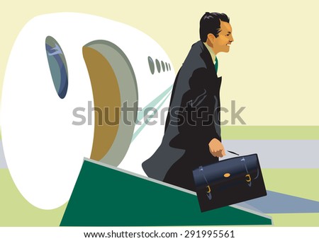 Businessman arrival for talks by airplane, business negotiations, meeting at the airport