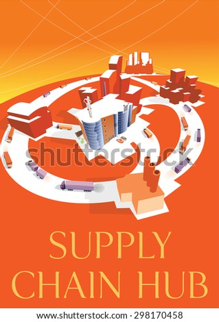 Supply chain HUB. The concept of a large logistics transport hub distribution