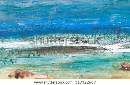 Coastal waves, landscape with the sea. Painting, pictorial art