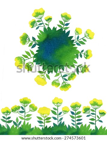 Meadow flowers ornament. Watercolor hand-drawn illustration with isolated images