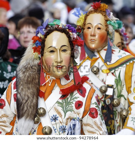 KONSTANZ, GERMANY - JANUARY 22 : Mask parade at the historical annual carnival on January 22, 2012 in Konstanz, Germany