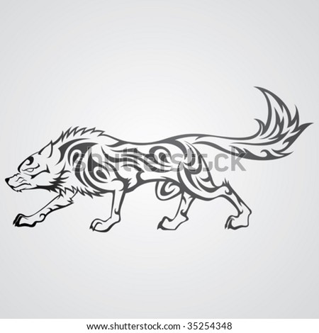 stock vector : Vector image of tribal wolf tattoo