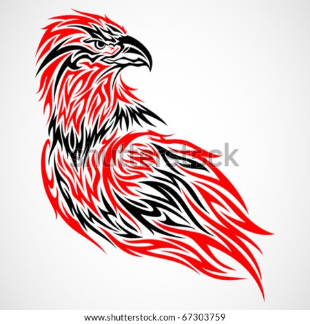 stock vector : eagle tribal tattoo in red and black