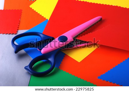 many colourful paper, cutting out scissors