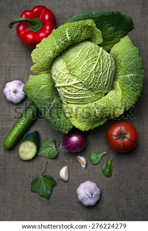 Natural fresh vegetables on organic tissue