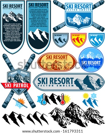 Ski Resort labels and mountains emblems collection Ski Resort labels and mountains emblems collection