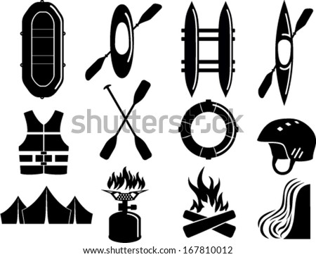 Vector Set Of Water Rafting Kayak Camp Icon Symbol Sign Pictogram