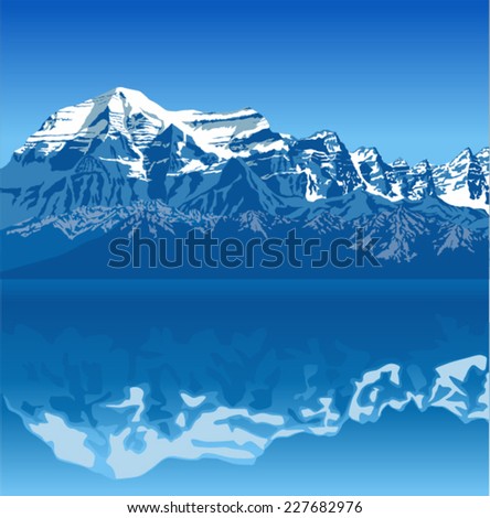 vector landscape of high mountain with lake and high peaks
