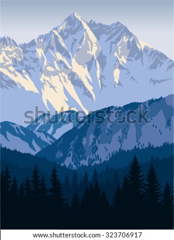 vector winter mountains landscape