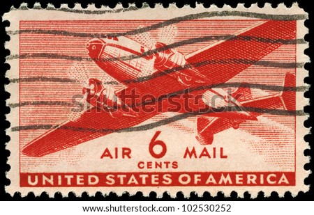 USA - CIRCA 1943: A Stamp printed in USA shows the Twin-Motored Transport Plane, circa 1943