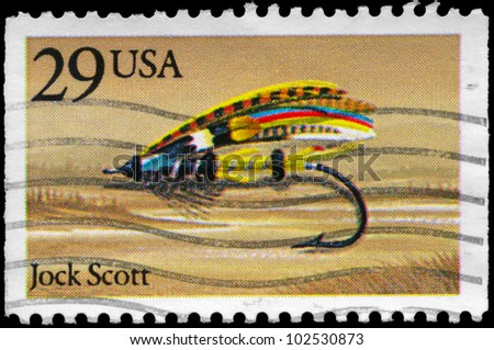 USA - CIRCA 1991: A Stamp printed in USA shows the Jock Scott Fly, Fishing Flies series, circa 1991