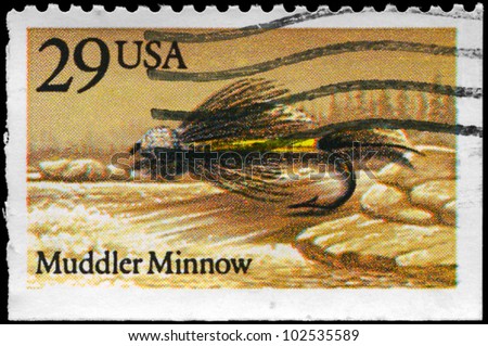 USA - CIRCA 1991: A Stamp printed in USA shows the Muddler Minnow Fly, Fishing Flies series, circa 1991