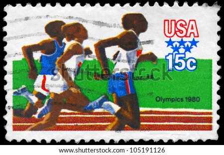 USA - CIRCA 1979: A Stamp printed in USA shows a Runners, 22nd Summer Olympic Games, circa 1979