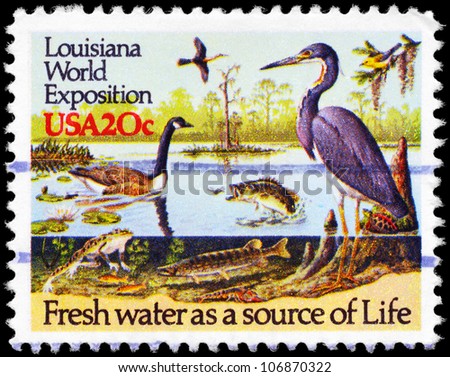 USA - CIRCA 1984: A Stamp printed in USA shows the River Wildlife, New Orleans World Exposition, circa 1984