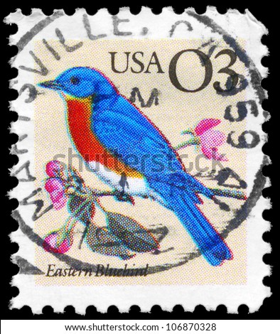 USA - CIRCA 1996: A Stamp printed in USA shows the Eastern Bluebird, Flora and Fauna series, circa 1996