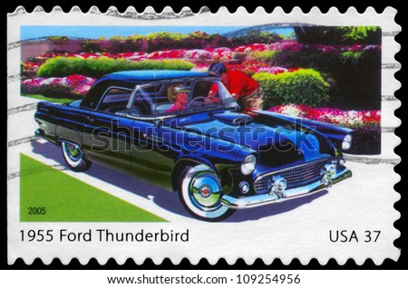 USA - CIRCA 2005: A Stamp printed in USA shows the Ford Thunderbird (1955), Sporty Cars of the 1950s series, circa 2005