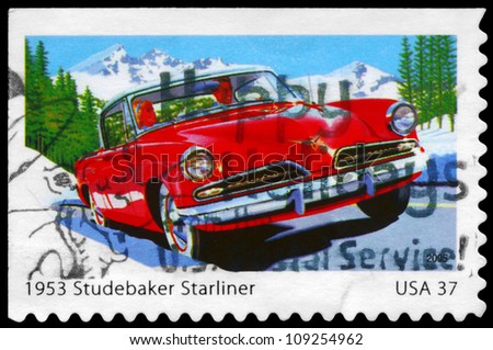 USA - CIRCA 2005: A Stamp printed in USA shows the Studebaker Starliner (1953), Sporty Cars of the 1950s series, circa 2005