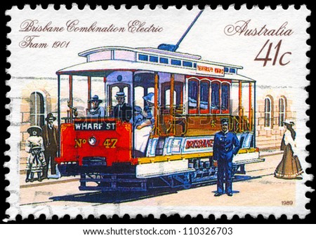 AUSTRALIA - CIRCA 1989: A Stamp printed in AUSTRALIA shows the Combination Electric Tram, Brisbane, 1901, series, circa 1989