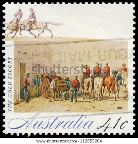 AUSTRALIA - CIRCA 1990: A Stamp printed in AUSTRALIA shows the Gold Escort, Gold Rush series, circa 1990