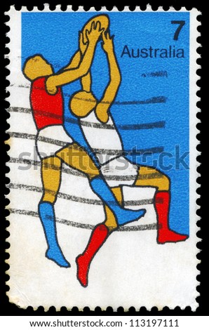 AUSTRALIA - CIRCA 1974: A Stamp printed in AUSTRALIA shows the Australian Football, Sport series, circa 1974