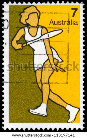 AUSTRALIA - CIRCA 1974: A Stamp printed in AUSTRALIA shows the Tennis, Sport series, circa 1974