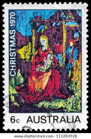 AUSTRALIA - CIRCA 1970: A stamp printed in AUSTRALIA shows the Madonna and Child, by William Beasley, Christmas issue, circa 1970