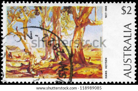 AUSTRALIA - CIRCA 1974: A Stamp printed in AUSTRALIA shows the Red Gums of the Far North, by Hans Heysen (1877-1968), Paintings series, circa 1974