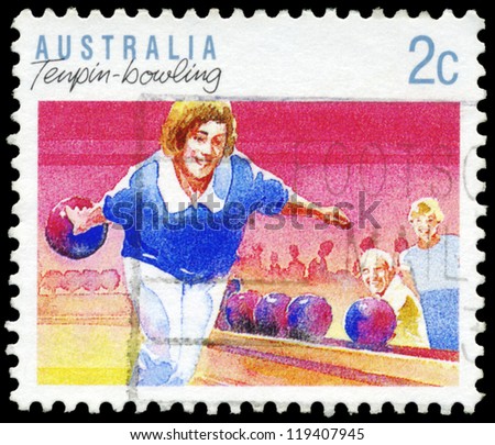 AUSTRALIA - CIRCA 1989: A stamp printed in AUSTRALIA shows the Tenpin Bowling, Sport series, circa 1989