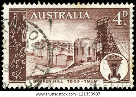 AUSTRALIA - CIRCA 1958: A Stamp printed in AUSTRALIA shows the Broken Hill Mine, Mining Field, 75th anniversary, circa 1958