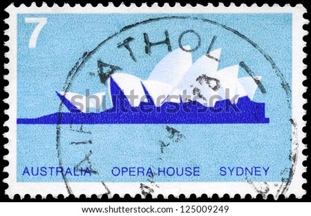 AUSTRALIA - CIRCA 1973: A Stamp sheet printed in AUSTRALIA shows the Sydney Opera House, series, circa 1973