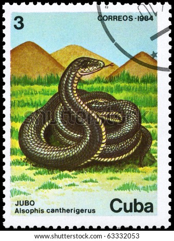 CUBA - CIRCA 1984: A Stamp printed in CUBA shows image of a Snake with the description 
