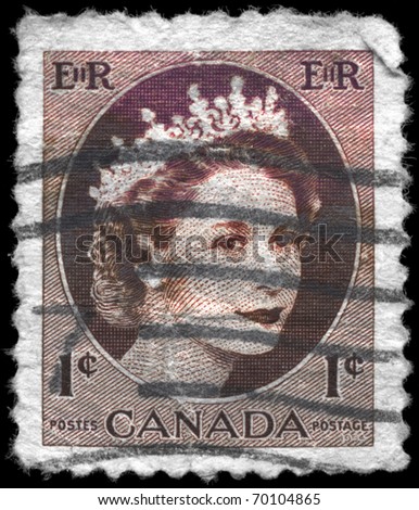CANADA - CIRCA 1956: A Stamp printed in CANADA shows the portrait of a Queen Elizabeth II (born 21 April 1926), series, circa 1956
