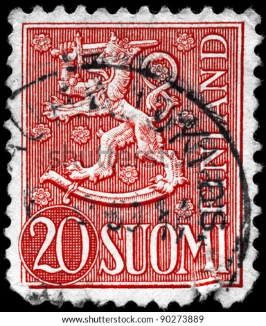 FINLAND - CIRCA 1956: A Stamp printed in FINLAND shows the Heraldic Lion, series, circa 1956
