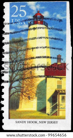 USA - CIRCA 1990: A Stamp printed in USA shows Sandy Hook Lighthouse, New Jersey, Lighthouses series, circa 1990