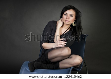 Tired Brunette Woman, Studio Portrait