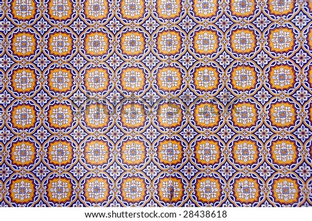 Portuguese colorful glazed tiles, closeup