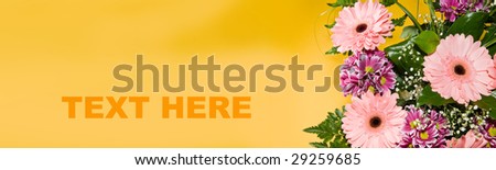 Beautiful flowers bouquet on yellow background with space for text (easy to remove)