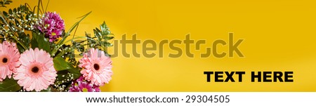 Beautiful flowers boquet on yellow background with space for text (easy to remove)