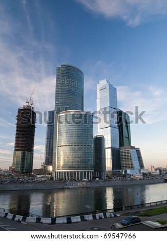 Modern skyscrapers at sunset. Moscow City. Russia