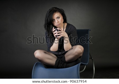 Tired Brunette Woman, Studio Portrait