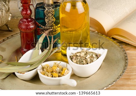 Cosmetics based on essential herbs, a still life