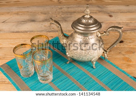 Moroccan tea pot and traditional tea glasses