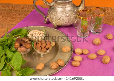Still life containing some basic Moroccan food staples