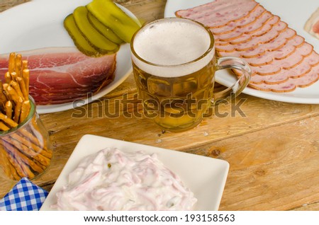 Assorted hearty snacks, traditional German cold meat