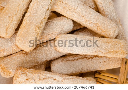 Closeup take of some sugar coated ladyfinger biscuits