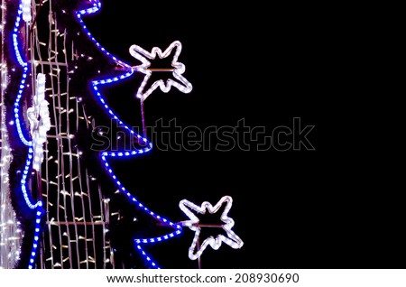 Blue and white lights on a Christmas street decoration