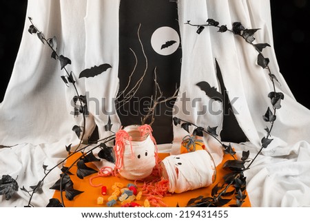 Funny Halloween party decoration with assorted candy