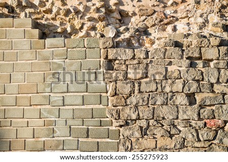 Rebuilt layers of an old wall on an archaeological site